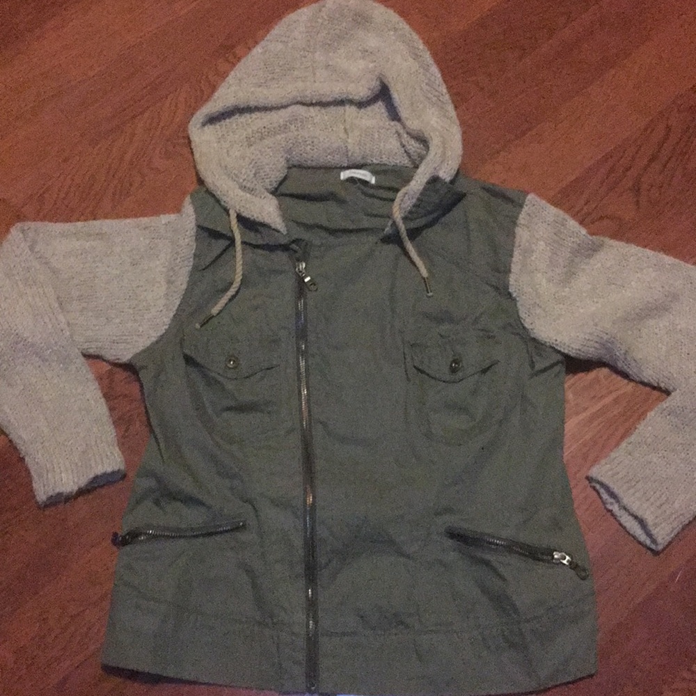 Maurices Olive Jacket with knit sleeves
